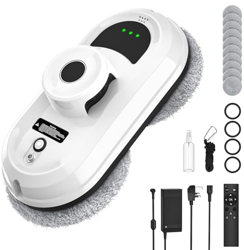 ahnwer Window Cleaner Robot, 5600Pa Intelligent Window Cleaning Robot, 3 Cleaning Modes, Smart Navigation, Edge Detection, Remote Control and 10 Mops, Electric Glass Cleaner for Indoor and Outdoor
