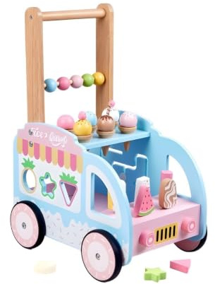 Guohetuk Chariot d'apprentissage pour Enfants Pousseur Bois avec Activités de Tri Jeux Interactifs Éléments Ludiques et Roues Robustes Adapté Apprentissage Précoce Imagination