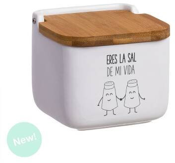 D,casa - Salero de Cocina de Cerámica con Tapa de Madera Diseños Originales ECHALE Sal A TU Dia… - Eres La Sal de Mi Vida