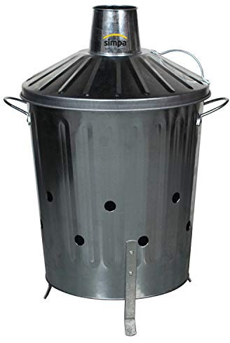 simpa 1 x 40L 40 Litre Medium Garden Galvanised Metal Incinerator Fire Burning Bin for Wood Paper Leaves