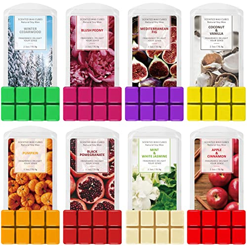 SCENTORINI Doftvax för doftlampa, höst- och vinterdoft, 8 stycken, sojavax, vaxmelt, rumdofter, doftvaxkuber för ljus värmare, äpple kanel, pumpa, vinter cederträ osv. Set för jul