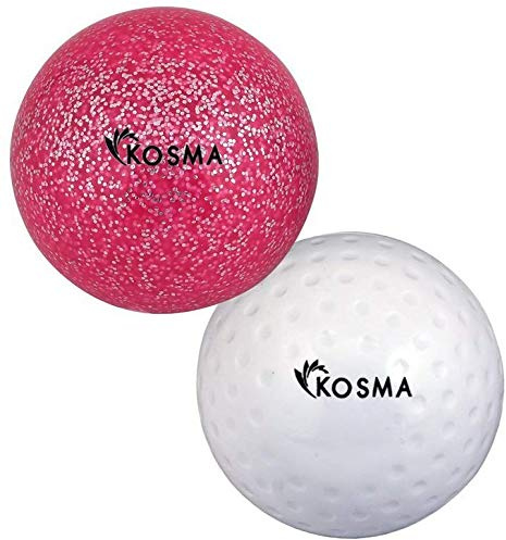 Kosma Set of 2 Dimple Hockey Balls | Outdoor Sports Practice Training Balls (White Dimple, Pink glitter)