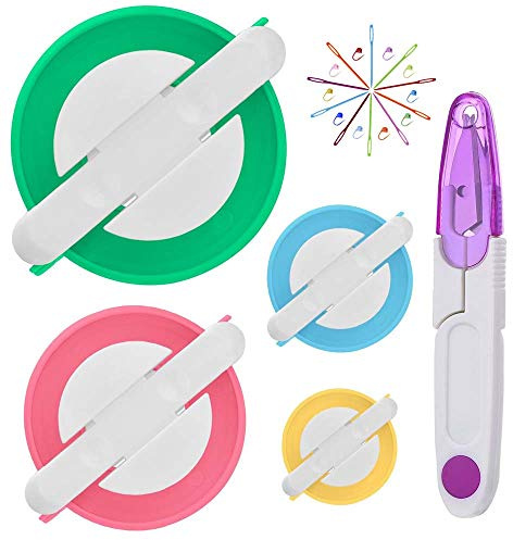 Pom Pom Maker, 4 Tamaños Fluff Ball Weaver Needle PomPom Maker Juegos-DIY Pompoms Artesanía Doll haciendo Kits Contiene 1 tijeras + 10 marcadores de punto de tejer + 10 agujas de plástico (25)