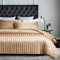 Damier Bettwäsche 155x220cm Beige Satin glatt glänzend gestreift Bettwäsche Set Uni einfarbig Luxus Glanzsatin Bettbezug mit verdecktem Reißverschluss und 1 Kissenbezug 80 × 80 cm