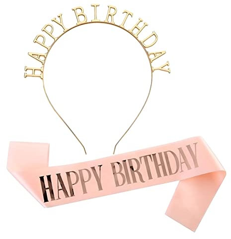 Corona Compleanno Cintura Compleanno Coroncina Principessa Corona di Compleanno Copricapo Compleanno Ragazza Tiara Fascia di Compleanno Happy Birthday Decorazioni,per Donna Girl Festa(rosa)
