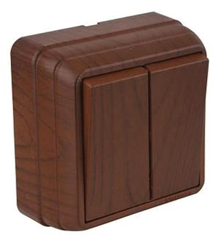 Interruttore a parete doppio (on/off), effetto legno/legno · imitazione noce · IP20 · Mutlusan · Serie AP BRON