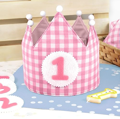 SAQUITOMAGICO Corona Cumpleaños Vichy Personalizada con tu Nombre.Regalos fiestas cumpleaños (rosa)