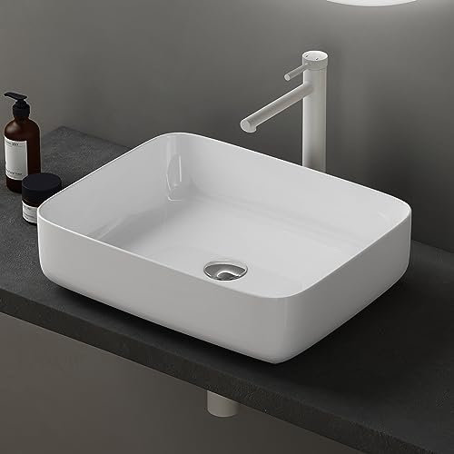 Sogood Lavabo Vasque à Poser Blanc 50x40x13,5 cm Lave Mains Rectangulaire en Céramique Revêtement NANO Easy Clean Brüssel106