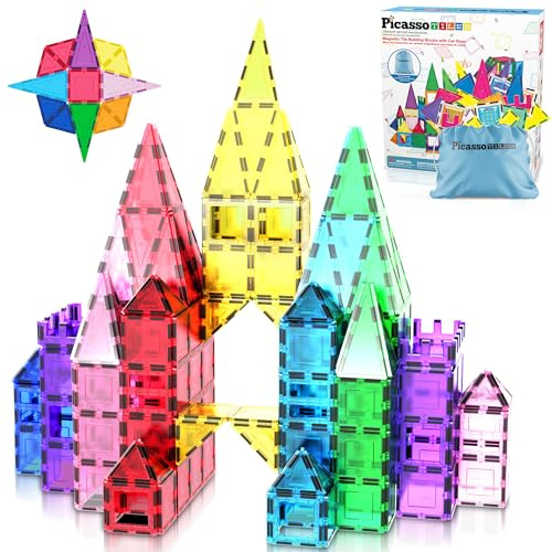 PicassoTiles Pietre magnetiche da costruzione con base auto, custodia con cordoncino, borsa da viaggio, borsa per il trasporto, pietre magnetiche, giocattoli da costruzione, set di apprendimento STEM