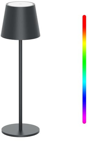 Aipsun led tischlampe kabellos Anthrazit mit 5000mAh, led akku tischleuchte, touch Dimmbar 8 Farben warme 3000K+ RGB, Aluminium,USB-C,IP54,für den Innen und Außenbereich