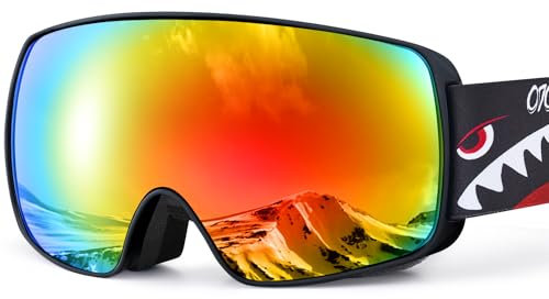 Odoland Skibrille Kinder, Snowboardbrille für Jungen und Mädchen (8-16 Jahre), Helmkompatible Verspiegelt Schneebrille UV-Schutz Anti-Fog zum Skifahren Skaten