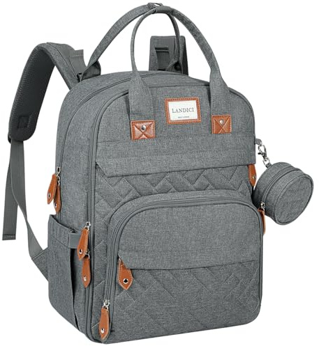 LANDICI Mochila cambiadora para bebé, mochila grande para cambiar pañales con cambiador, correas para cochecito y funda para chupete, bolsa cambiador multifunción para mamá, papá, niño y niña, color