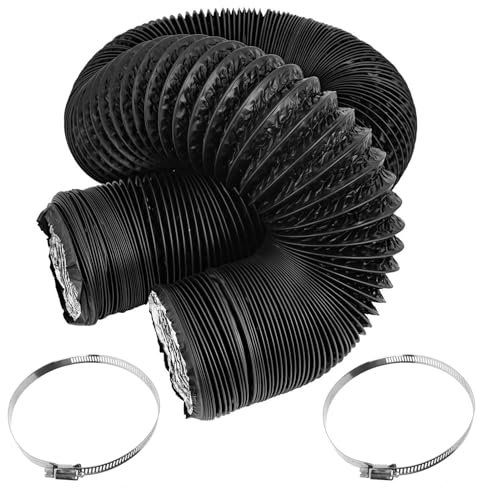 Abluftrohr 100mm Ø, 3m PVC Aluminium Flexschlauch mit 2 Schlauchschelle Edelstahl für Mobile Klimaanlage, Trockner, Abluftventilator, Abzugshaube, Belüftungssystem (Schwarz)