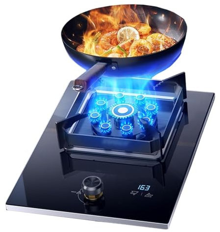 THEGA 5.2KW Gas Cooker - Single Burner Propane Gas Cooktop, Tempered Glass Gas Stove, Desktop And Recessed Installation Camping Cooktop, Propane Gas Burner, for Home Kitchen Motor Home Camp(LPG)