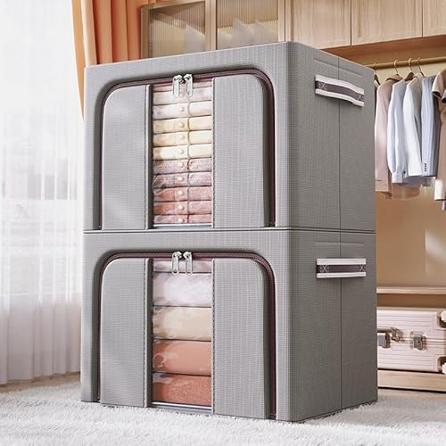 100L wardrobe organizer and storage spacefoldable Oxford cloth steel frame box, transparent windows and waterproof handles, can accommodate large capacity clothes beddingblankets, 2-piece set (purple)