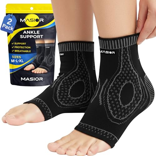 MASIOR Ankle Support Brace 2 Pack for Men & Women Compression Ankle Sleeves Socks for Plantar Fasciitis, Sprained Ankle, Ligament Damage, Achilles Tendonitis & Sports, Foot Pain Relief Brace - XL