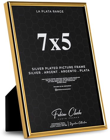 Gold Photo Frame Picture Frame Plain Metal Golden Finish and Tarnish Protected for Wedding Picture or Family Photos (7x5)