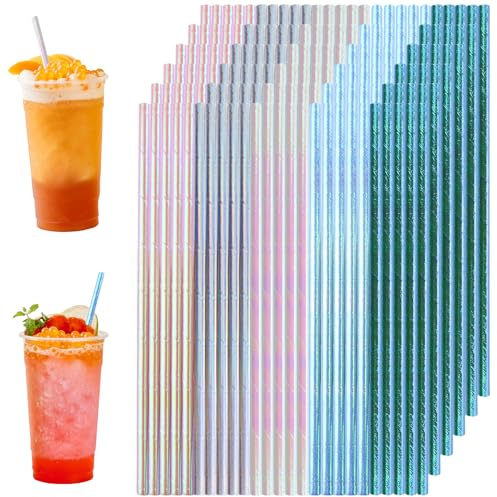 150Pz Cannucce Carta Iridescente Cocktail,Ecologiche Riutilizzabili,Iridescenti,Paper Straws,Cannuccia Carta Colorata In Confezione Grande (5 Colori)