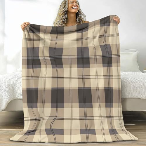 Genérico Suave Manta de Lana para Cama Sofá 180 x 200 cm Patrón De Cuadros Sherpa Manta, para Otoño e Invierno - Beige Franela Frazada Todas Estaciones Mantas