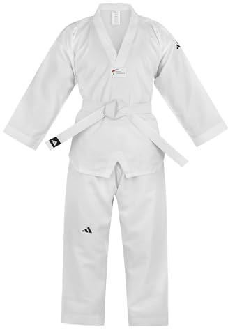 adidas WT Approved Taekwondo Dobok - Made of Polyester, Suitable for Beginners, Lightweight & Breathable, White Belt Included