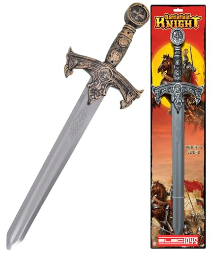 Electoys Battlefield Knight Toy Sword Medieval Costume Accessory Lightweight Plastic Play Weapon Childrens Role Play Historical Fancy Dress Prop Ornate Silver Grey Blade Bronze Handle Adventure