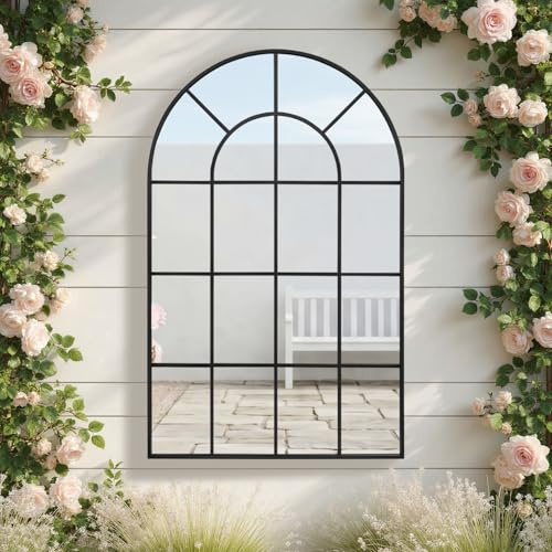 Reflix Gartenspiegel, 120 x 75 cm, dekorativer Wandspiegel, Fensterspiegel mit Aluminiumrahmen für Flur, Wohnzimmer, Schlafzimmer, Eingangsbereich, Schwarz