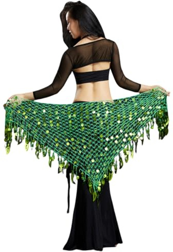 Generisch Disfraz de danza del vientre de verano con pañuelo triangular para mujer, incluye cadena de danza del vientre, pañuelo para la cadera