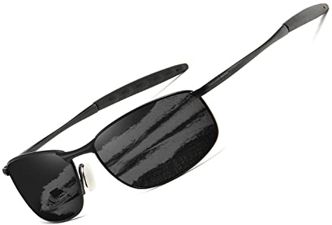 AEVOGUE Polarized Sunglasses For Men Rectangle Metal Frame Retro Sun Glasses AE0395 (Black, 59)