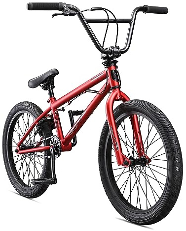 Mongoose Legion L10 Kids Freestyle Sidewalk BMX Bike, Beginner Riders, Boys and Girls, 20-inch Wheels, Hi-Ten Steel Frame, Micro Drive 25x9T BMX Gearing, Red