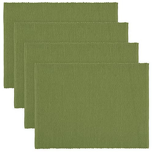 LINUM Uni 4-er Pack Tischsets 35x46 cm, 100% Gerippte Baumwolle, Abwaschbar, Mossgrün