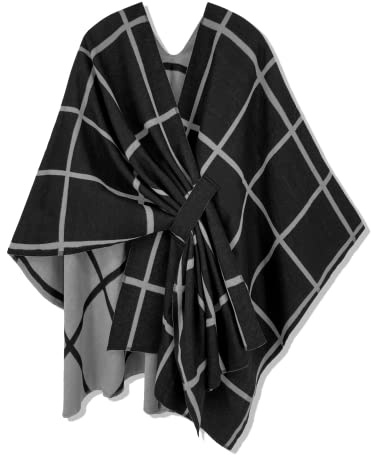 HIKARO Mujeres Poncho Capa Ligero Reversible Sobredimensionado Chal Bufanda Envoltura Elegante Cardigan Abrigo Creativo