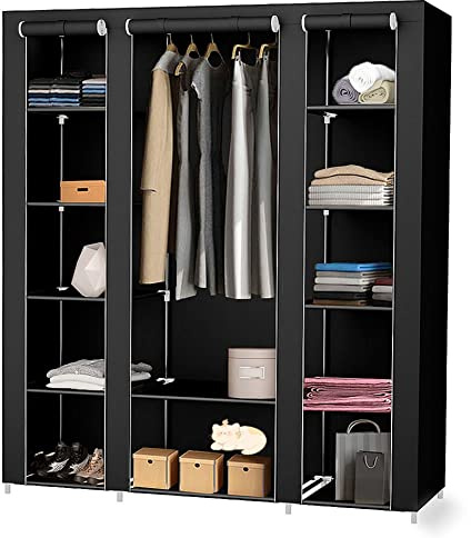 Armarios Dormitorio, Armario de Esquina Ropero Organización Casa y Hogar,Armario de Tela,Organizador Plegable para Ropa Ropero de Dormitorio Resistente al Agua/Polvo(Negro, 172 * 134 * 43cm)