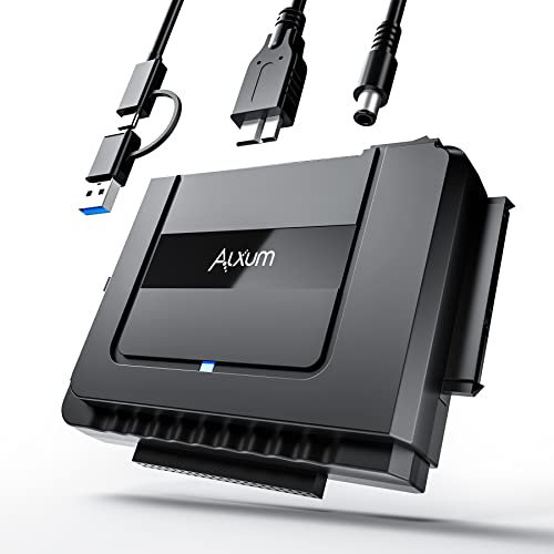 Alxum IDE a SATA Cable Adaptador, IDE a USB Lector Disco Duro Externo para 2,5 / 3,5 Pulgadas IDE HDD y SATA III HDD/SSD, con Cable USB C con Adaptador USB A y 12V/2A Fuente de alimentación