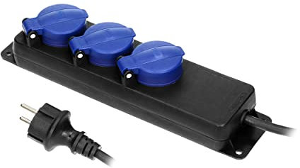 Miratic Regleta Enchufes Multiplicador Enchufe con 3 Tomas Schuko Regletas Enchufes Cable de Goma H05RR-F 3x1 5mm² IP44 - Ideal para Jardín y Garaje (3 m)
