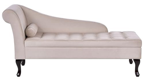Beliani Glam Left Hand Chaise Lounge with Storage Velvet Upholstery Black Legs Light Beige Pessac