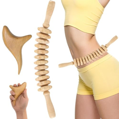 Lunriwis Massageroller Holz, Rücken Massagegeräte Holz, Massageroller Kits, Handmassager Massagehilfe für Beinen Schultern, Holz Therapie Massage Tools für Muskelentspannung, Gua Sha Massage