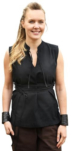 Battle-Merchant - Ärmellose Mittelalter-Bluse Levke, Hemd mit Schnürung, Schildmaid Outfit, Gewandung, LARP, Wikinger, Pirat (S, Schwarz)