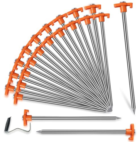 Nexboraque 20 Pack Tent Stakes - 9.75 Inch Galvanized Non-Rust Ground Stakes Heavy Duty Canopy Anchors Metal Tent Pegs for Camping, Garden, Hiking, Orange