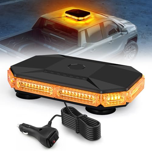 Gyrophare à 70 LED avec Câble de 4.8 Mètres, Orange LED Avertissement 12V-24V avec Aimant, étanche IP65, 20 Modes pour Véhicules de Construction Tracteur Remorque Chasse-Neige