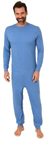 Normann Care Herren Pflegeoverall Langarm Einteiler Schlafanzug mit Reissverschluss am Rücken und Bein, Farbe:hellblau, Größe:L