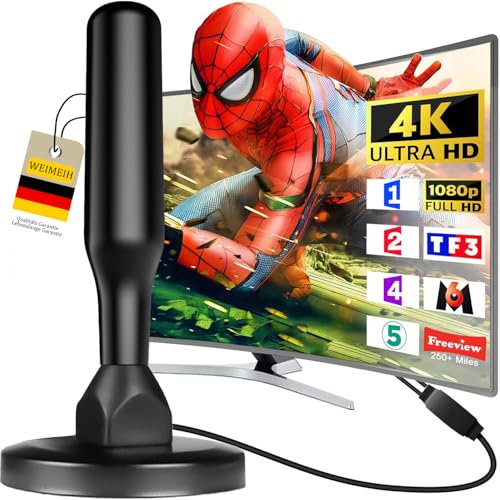 Antenne TV IntéRieur Puissante, Nouveau pour 2025 Antenne TNT IntéRieur Puissante, 360 DegréS sans Angle Mort-RéCeption Longue Distance 500km