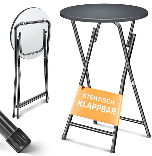 KESSER® Stehtisch Bistrotisch mit PVC-Platte | Wetterbeständiger Klapptisch | 60cm / 110cm | Partytisch Tisch rutschfest | In- & Outdoor | Hochzeit Empfangstisch | 4 Standfüße pulverbeschichtet
