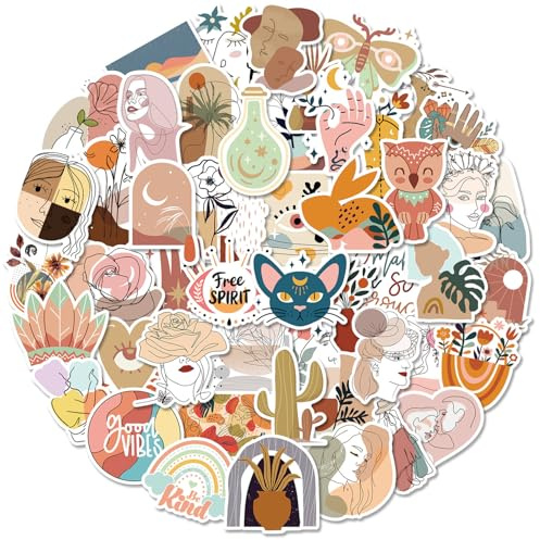 100 piezas Juego de pegatinas bohemio, pegatinas de vinilo impermeables, pegatinas de flores botánicas, pegatinas para portátil, botella de agua, monopatín, equipaje, pegatinas para computadora para