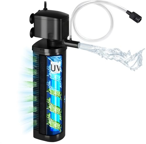 Tararium Aquarium Internal Filter for 300-1200 Litres Fish Tank, Submersible Water Pump 2300L/h with U-V Clarifier – Freshwater & Saltwater Tank Cleaner, Air Supply & Powerful Filtration