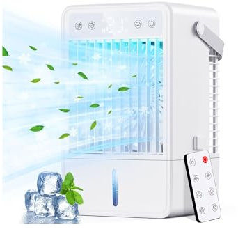 Aire Acondicionado Portatil con 1500ml - Enfriador de Aire con 5 Velocidades y 2 Modos de Neblina, Mini Aire Acondicionado USB con 2-10H Timer, Mando a Distancia, Ideal para Dormitorios y Oficinas