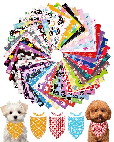 PET SHOW 50 Pack Paw Pattern Small Dog Bandanas Bulk XS Washable Puppy Girl Boy Triangle Bibs Kerchief Set Cats Scarves Pet Grooming Accessories