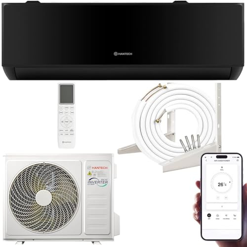 HANTECH Aire Ar acondicionado split 9000 BTU H-PRO negro preto - silencioso, con app móvil, 3 m tubería, soporte pared
