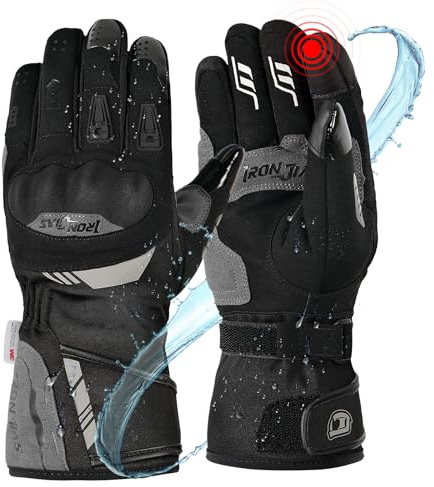 IRON JIA'S Guanti moto uomo invernali,guanti moto invernali caldi touchscreen con protezione per le nocche,per sport all'aperto,motocicletta,sci,Nero,L