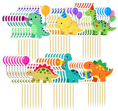 Set di 48 decorazioni per torte a forma di dinosauro - Decorazioni per cupcake a forma di dinosauro per feste di compleanno, baby shower a tema dinosauro, decorazioni per torte con bastoncini di