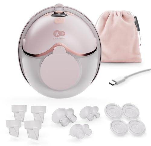 Kinderkraft MAMAFLOW enkel elektrisk bröstpump, trådlös och portabel, 4 lägen, 9 intensitetsnivåer, minnesfunktion, upp till 180 min batteritid, USB-C, Rosa